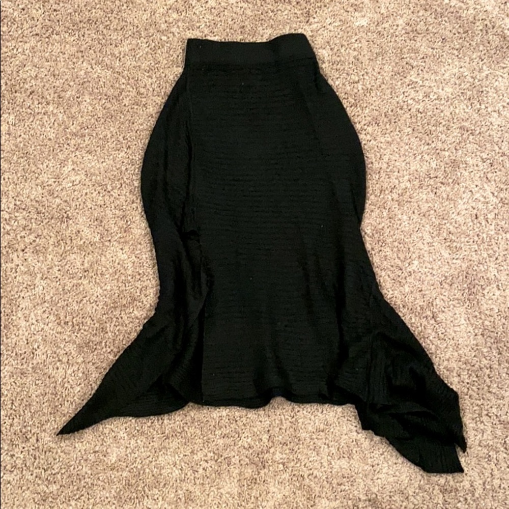 Black Knit Sweater MIDI Skirt W/ Thigh High Slit